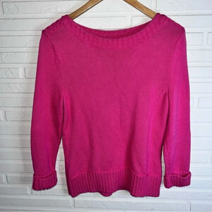 Appleseed’s Hot Pink Cotton Winter Knit Long Sleeve Sweater, Women’s Size Small